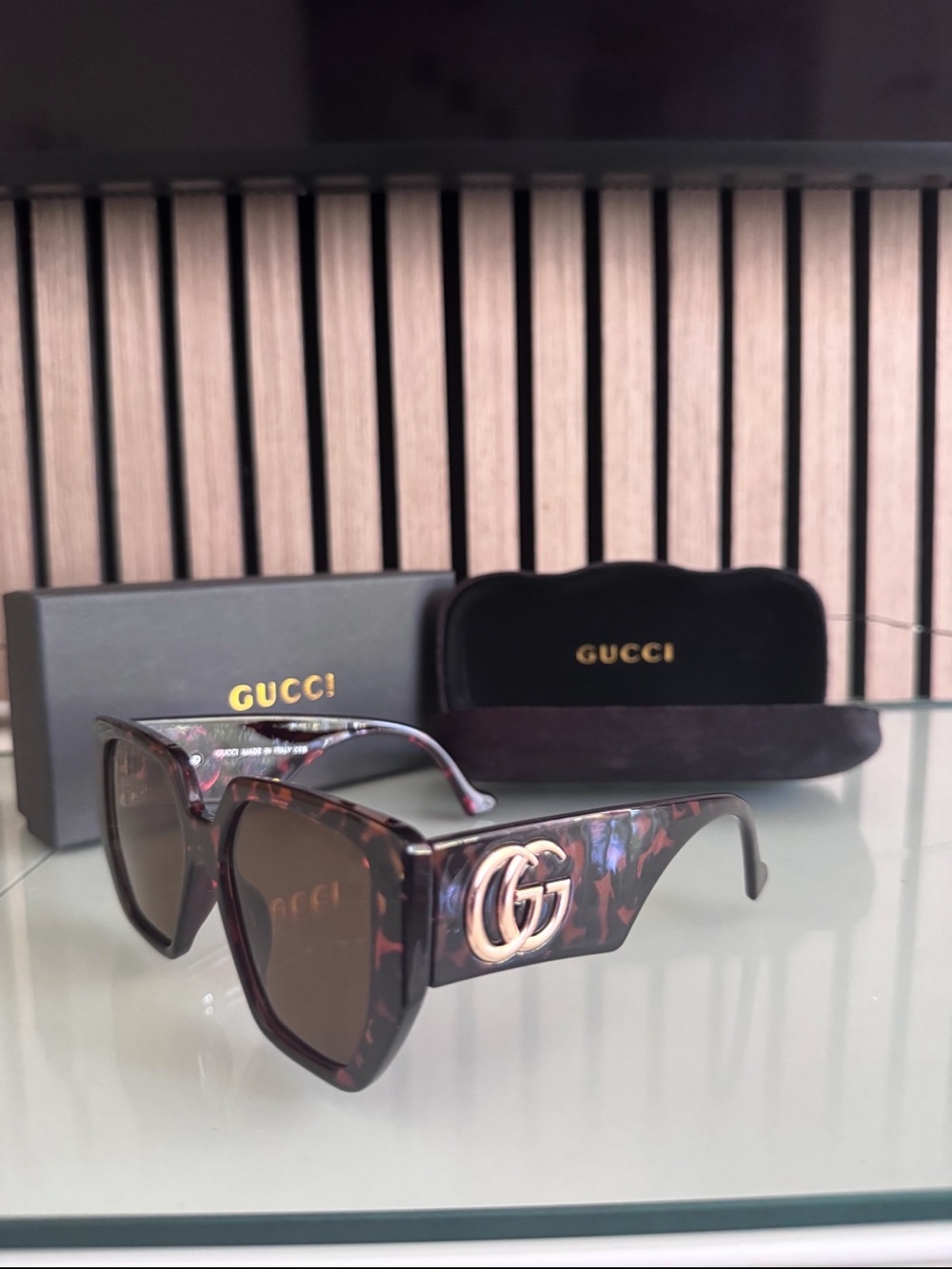 Gucci Multicolor Tortoiseshell Square Sunglasses with Gold GG Accent